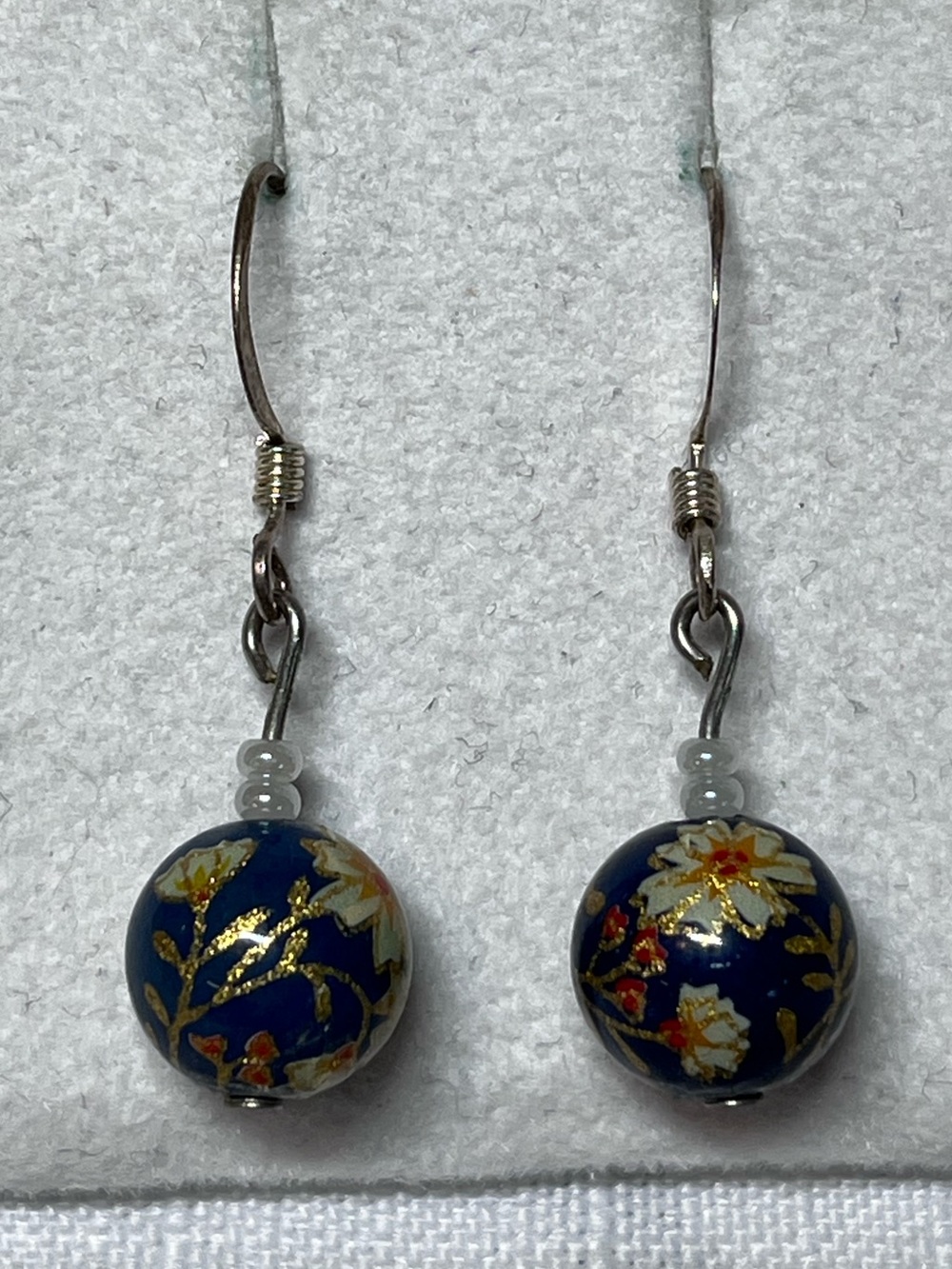 Vintage Navy Blue and Gold Floral Drop Earrings